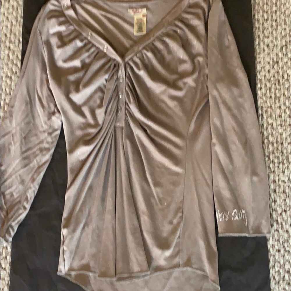 Long sleeve metallic button up shirt